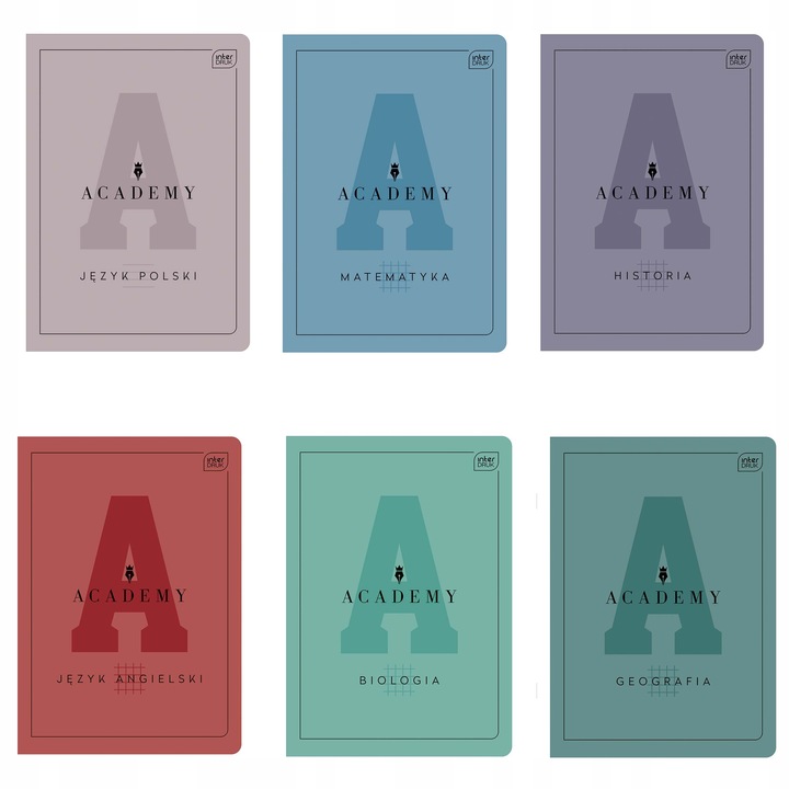 6X Zestaw ZESZYT tematyczny A5 60 ACADEMY przedmiotowy grube kartki 90G