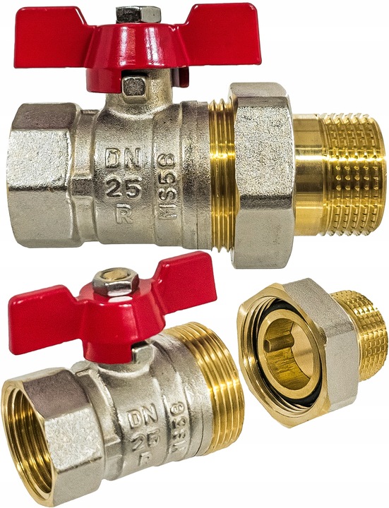 ZAWÓR KULOWY KUREK 1" DN25 MOSIĘŻNY ZE ŚRUBUNKIEM I DŁAWICĄ MOTYLEK