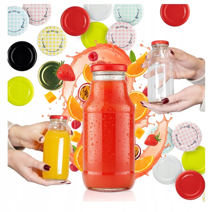 10x BUTELKA NA SOK KUBUŚ SOCZEK 330ml + ZAKRĘTKA BUTELKI SZKLANE NA SYROP