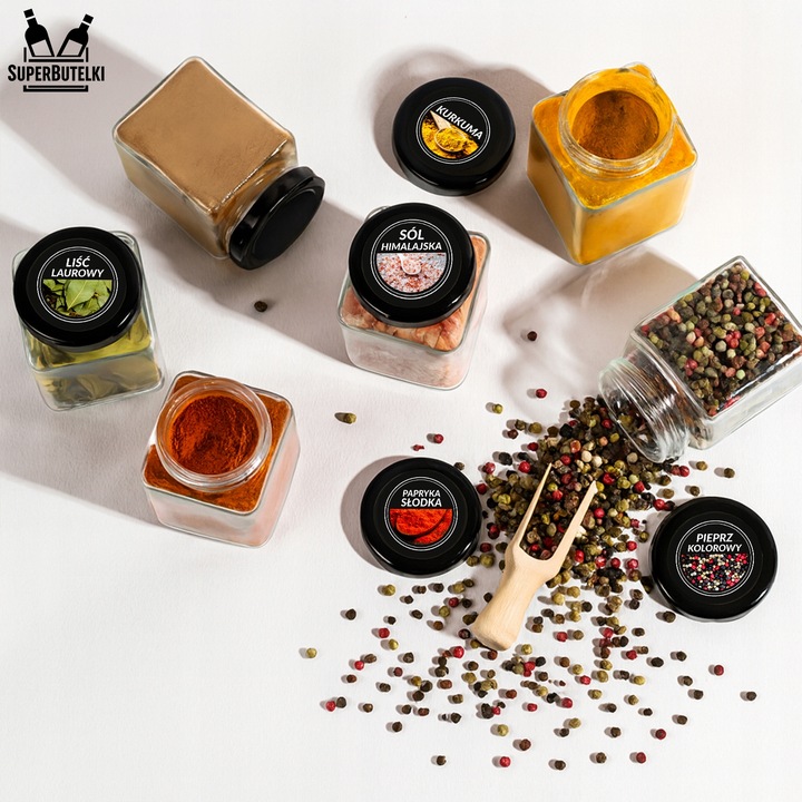 24x słoiczki 120 ml na przyprawy + NABIERAK + 200x etykiety PRZYPRAWNIK