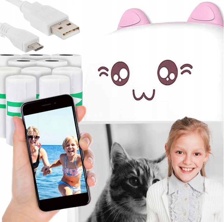 Mini Drukarka Termiczna DRUKUŚ ORYGINALNY Do Zdjęć Przenośna + 11 ROLEK