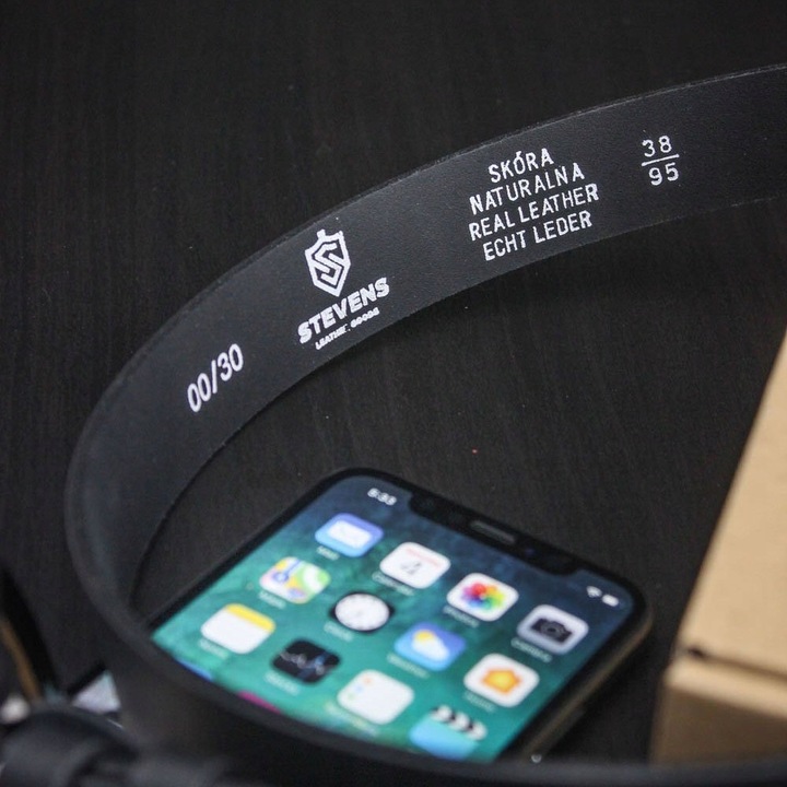 Pasek Męski Skórzany STEVENS Czarny 3cm Wąski Spodni Garnituru Jeans