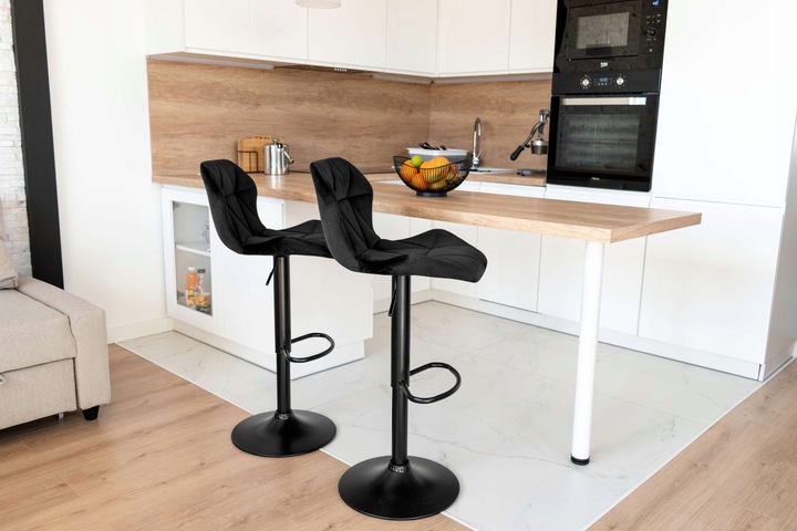 KRZESŁO BAROWE OBROTOWE REGULOWANE PIKOWANE HOKER WELUROWY CZARNY