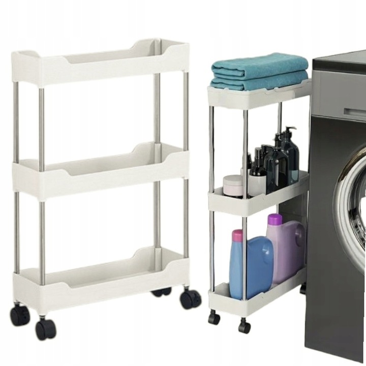 PÓŁKA ŁAZIENKOWA KUCHENNA SZAFKA NA KÓŁKACH ORGANIZER REGAŁ BIAŁY 3 POZIOMY