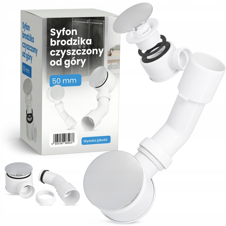 Syfon Brodzika 50 mm CZYSZCZONY GÓRY Odpływ Prysznica Wanny Niski