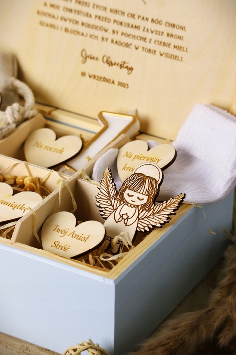 Pamiątka Chrztu Świętego Prezent na Chrzest z Grawerem BŁĘKITNE