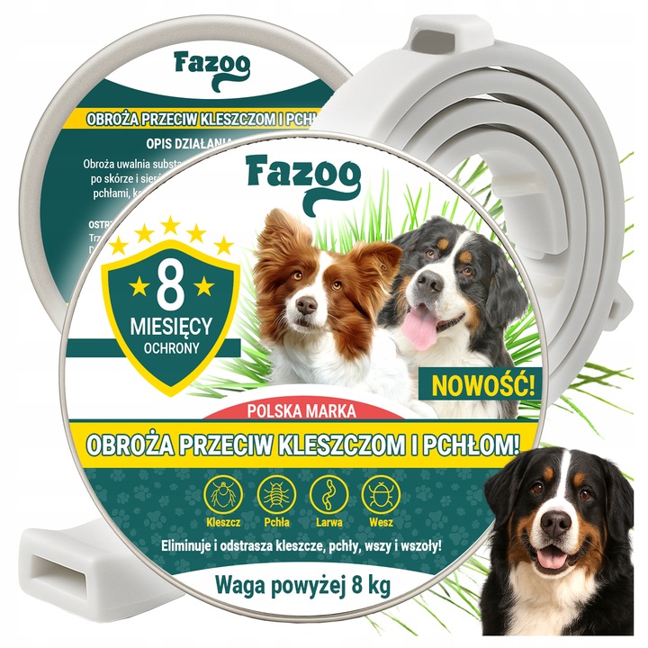 OBROŻA NA KLESZCZE i Pchły dla Dużego Psa Antykleszczowa 8 Miesięcy Fazoo