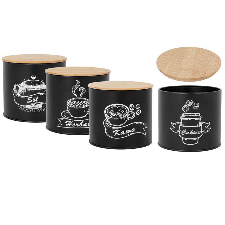 ZESTAW CHLEBAK METALOWY DESKA BAMBUSOWA + POJEMNIKI + MASELNICZKA Z NÓŻEM