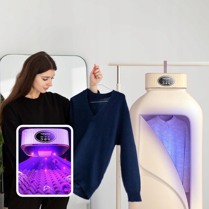 Przenośna Suszarka 600W Składana UV + Cicha 45dB Szybkoschnąca Do