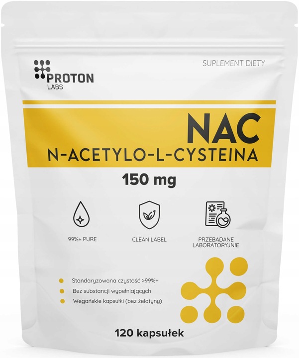 Proton Labs NAC 99,52% czysta N-ACETYLO L-CYSTEINA 150mg 120kaps Detox