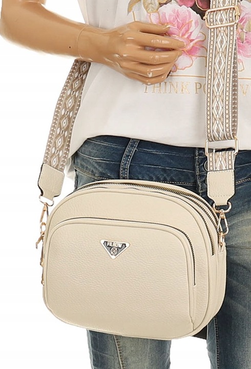 Torebka Damska Skóra Pojemna Listonoszka na Ramę Miejska Modna YD9743 Beige