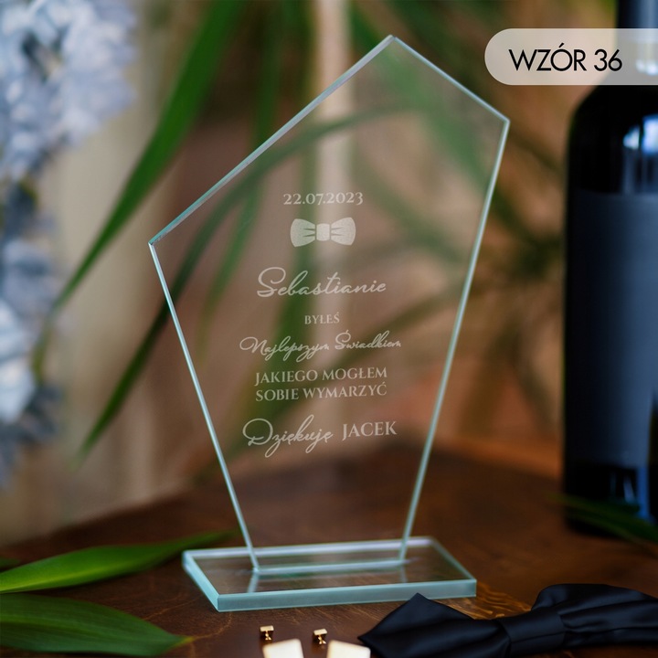 PODZIĘKOWANIA DLA ŚWIADKÓW STATUETKA SZKLANA GRAWER PREZENT DLA ŚWIADKA