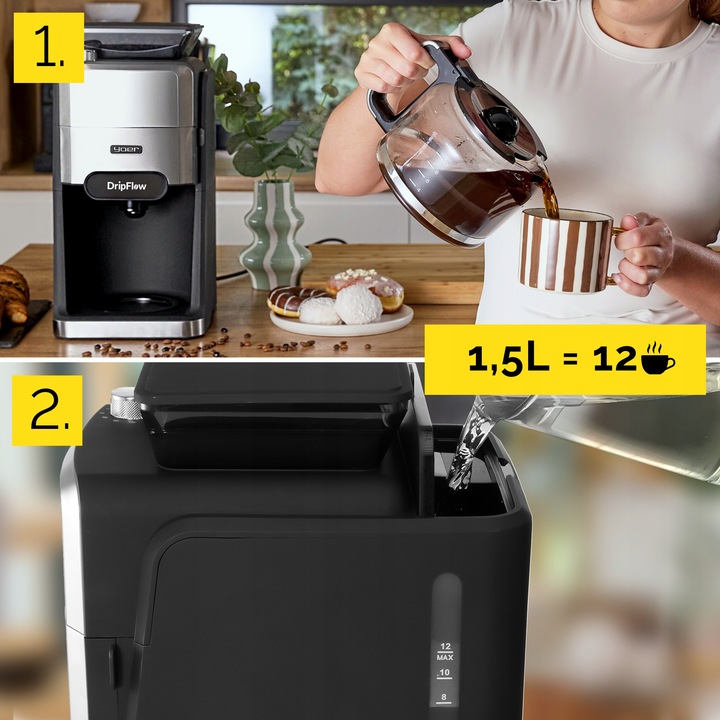 Ekspres przelewowy do kawy z Młynkiem żarnowym Yoer 1520W 1,5L