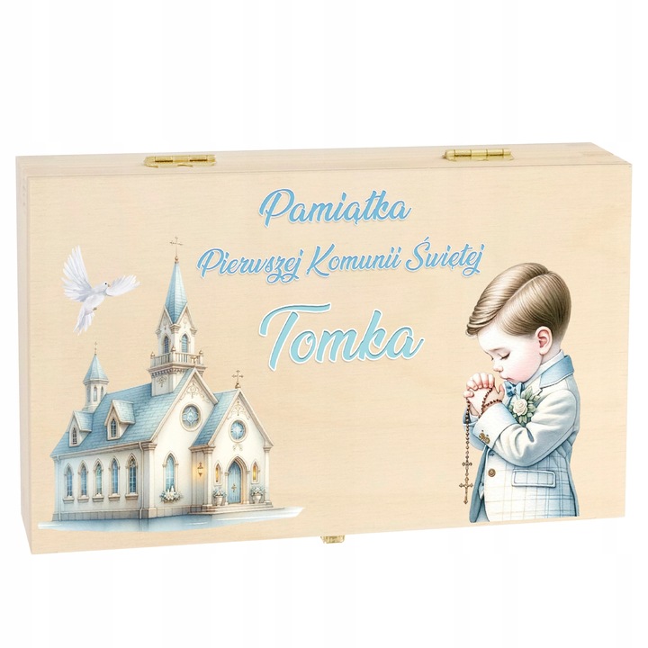 Pamiątka Komunii Świętej dla Chłopca Prezent na Komunię Pudełko