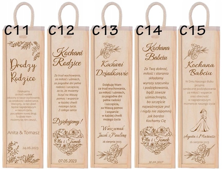 PODZIĘKOWANIA DLA RODZICÓW ŚWIADKÓW CHRZESTNYCH ŚLUB SKRZYNKA NA WINO