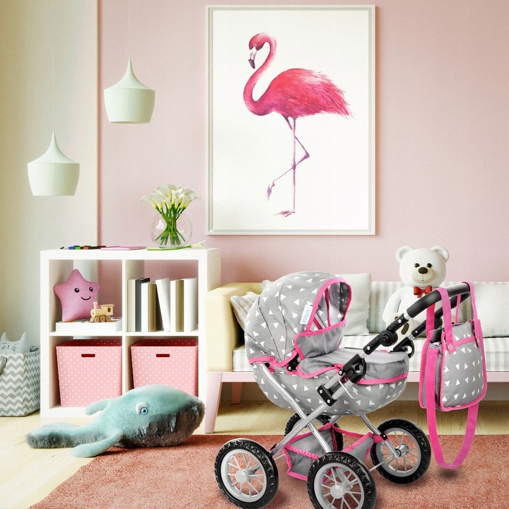 KINDERPLAY WÓZEK DLA LALEK GŁĘBOKI GONDOLA SKŁADANY TORBA REGULOWANA RĄCZKA