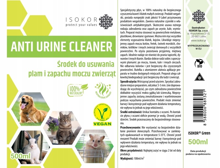 NEUTRALIZATOR ZAPACHU MOCZU KOTA ISOKOR 2 x 500ml ANTI URINE CLEANER