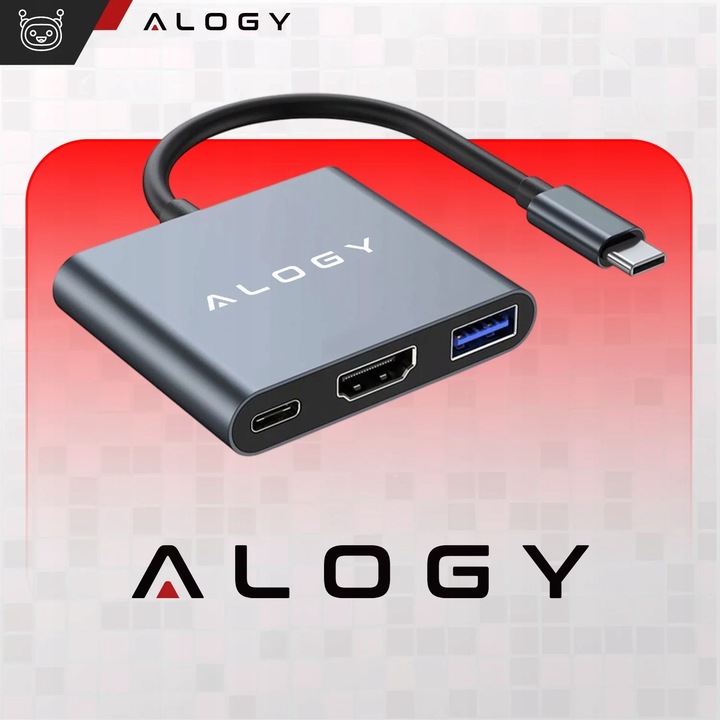 Adapter Przejściówka ALOGY 3w1 MHL HUB USB C HDMI PD do MacBook Samsung
