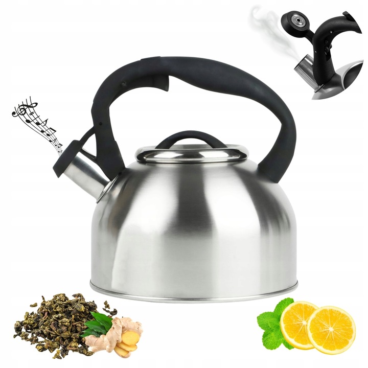 SREBRNY CZAJNIK Z GWIZDKIEM TRADYCYJNY 2,5 L INDUKCJA GAZ STAL