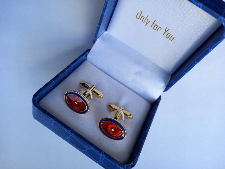 Ślubne weselne złote spinki do mankietów dla Pana Młodego ekskluzywne Etui