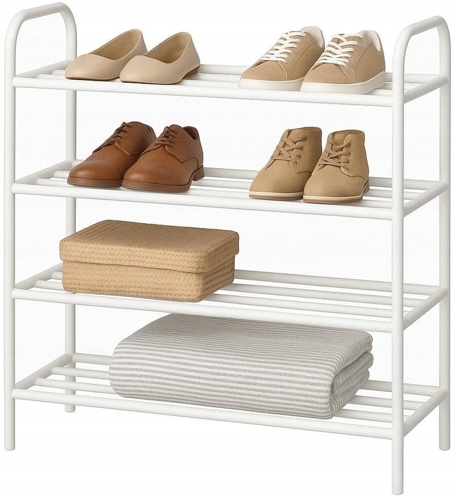 REGAŁ STOJAK METALOWY DUŻY PÓŁKA NA BUTY 4 POZIOMOWA STYLOWA BIAŁA