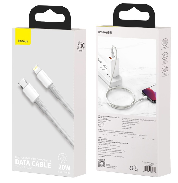BASEUS KABEL USB-C TYPE-C SZYBKIE ŁADOWANIE do LIGHTNING IPHONE 20W PD 2m