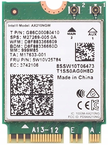 Karta sieciowa do laptopa Intel WiFi 6 6E AX210 Bluetooth 5.3 5374Mbps M.2