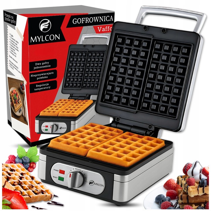 MOCNA GOFROWNICA MYLCON Z REGULACJĄ TEMPERATURY 2 DUŻE CHRUPIĄCE GOFRY