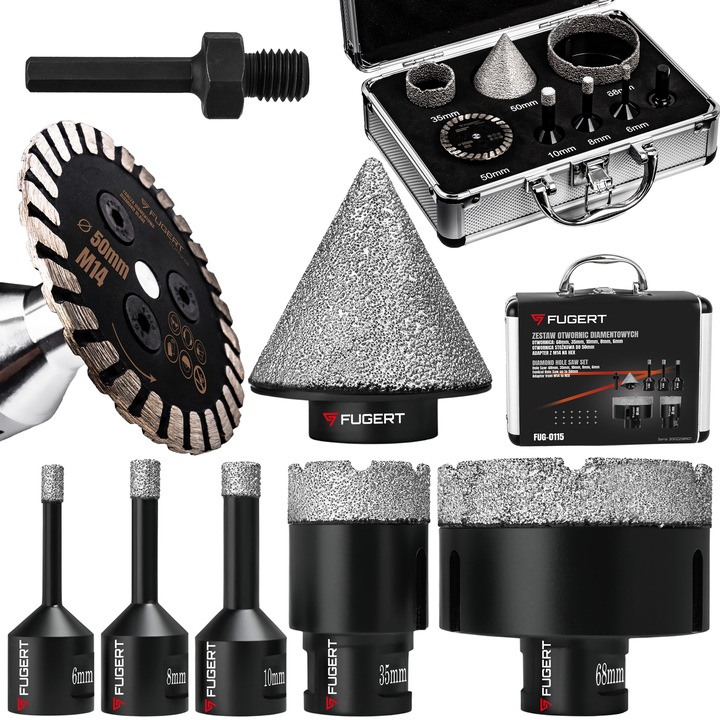 OTWORNICA DIAMENTOWA KORONKA DO GRESU PŁYTEK ZESTAW 6-68MM STOŻEK +