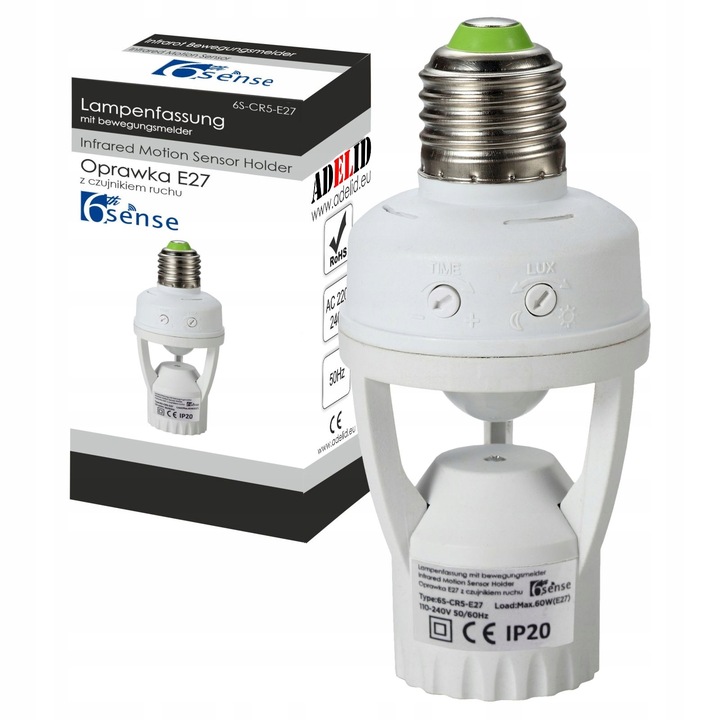 OPRAWKA ŻARÓWKI E27 Z CZUJNIKIEM RUCHU ZMIERZCHU PIR LED DO LAMPY