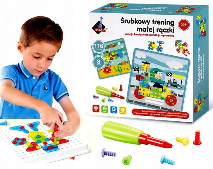GRA UKŁADANKA MOTORYCZNA ŚRUBKOWY TRENING MAŁEJ RĄCZKI ASKATO