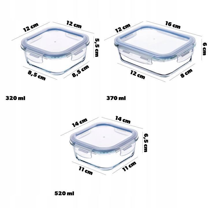 6x SZKLANE POJEMNIKI NA ŻYWNOŚĆ POJEMNIK LUNCHBOX DO LODÓWKI MIKROFALI