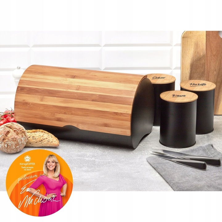 CHLEBAK CZARNY +3x POJEMNIKI KAWĘ herbatę CUKIER