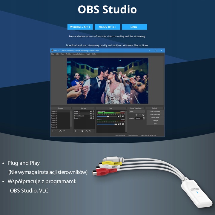 August VGB300 Video Grabber USB zgrywaj VHS na PC