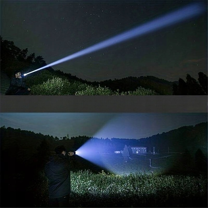 LATARKA LED MOCNA AKUMULATOROWA TAKTYCZNA ZOOM BIWAKOWA USB-C