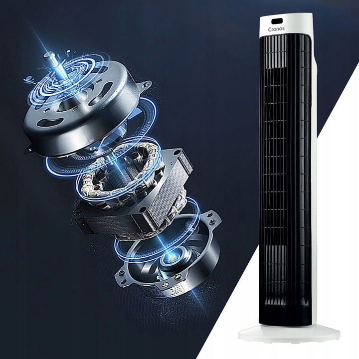 WENTYLATOR KOLUMNOWY WIATRAK STOJĄCY PODŁOGOWY WIEŻOWY DUŻY CICHY SWING 45W