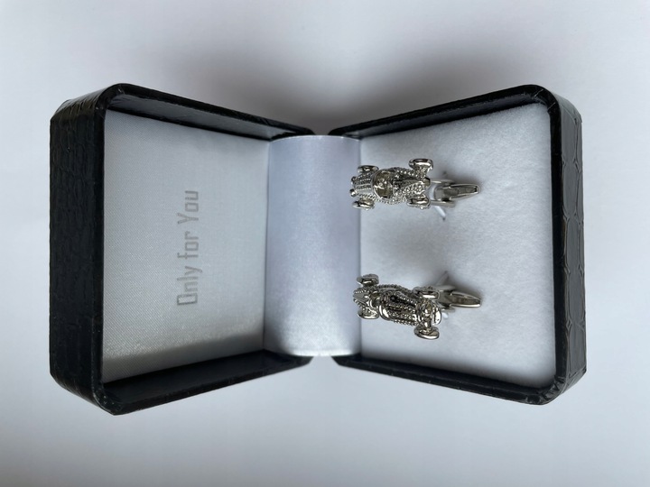 Spinki do mankietów EXC Bolid Wyścigówka Formuła 1 Gokart Srebrna Strzała