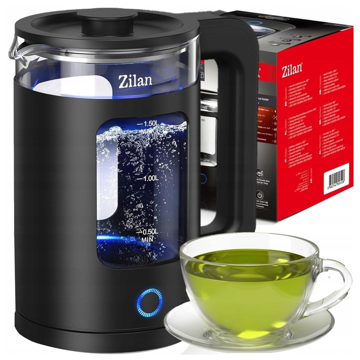 CZAJNIK ELEKTRYCZNY SZKŁO CZARNY 1,5L 1650W