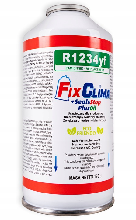 ZESTAW DO NAPEŁNIANIA KLIMATYZACJI AUT CZYNNIK R1234YF + USZCZELNIACZ