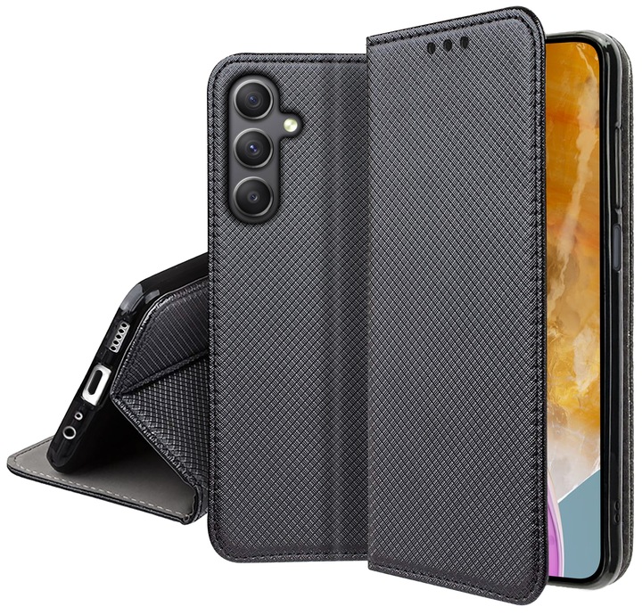 Etui z klapką do Samsung Galaxy M15 5G Zamykane Czarne Futerał +Szkło 9H