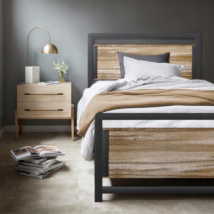 Bealife BF34 Łóżko 90x200 Metalowe Ciche Dla Młodzieży Szary