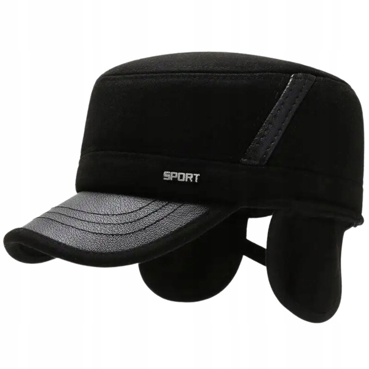 ZIMOWA CZAPKA Z DASZKIEM CHOWANE NAUSZNIKI CIEPŁA DLA STARSZEJ OSOBY