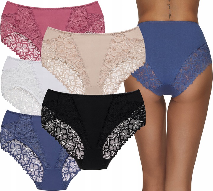 Wygodne majtki figi damskie bawełniane koronkowe z wysokim stanem pełne
