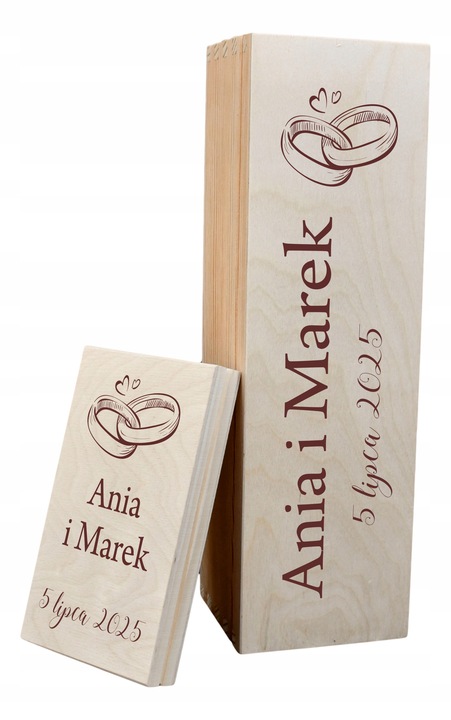 PUDEŁKO SKRZYNKA NA WINO GRAWER PREZENT ŚLUB + PUDEŁKO NA PIENIĄDZE WESELE