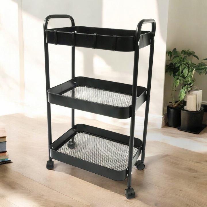 Wózek kuchenny łazienkowy na kółkach z kółkami czarny regał szafka