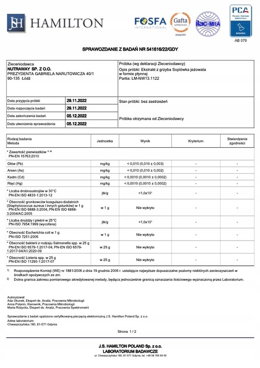 Lion's Mane, Cordyceps - krople, full spectrum, ekstrakt z Polski
