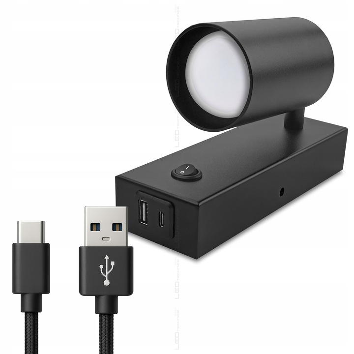 Kinkiet Ścienny Lampka LED z włącznikiem NOCNA NAD ŁÓŻKO + USB USB-C