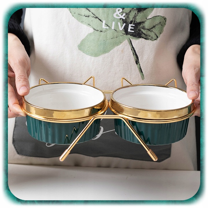 ZESTAW 2SZT MISKA DLA KOTA PSA PODWÓJNA CERAMICZNA NA STOJAKU Miski 2x300ml