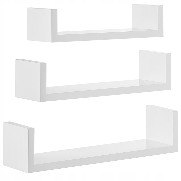 Półka Wisząca Ścienna Zestaw 3 Półek na Książki do Salonu Biała
