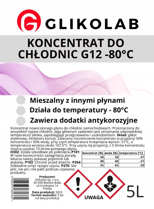 KONCENTRAT DO CHŁODNIC G12/G12 -80°C 5L